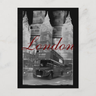 Black & White London Bus & Big Ben Briefkaart