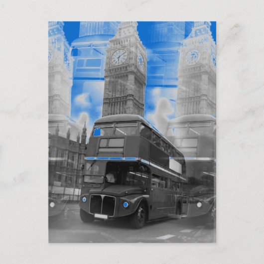 Black & White London Bus & Big Ben Carte Postale (Devant)