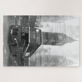 Black & White London Bus & Big Ben Legpuzzel (Horizontaal)