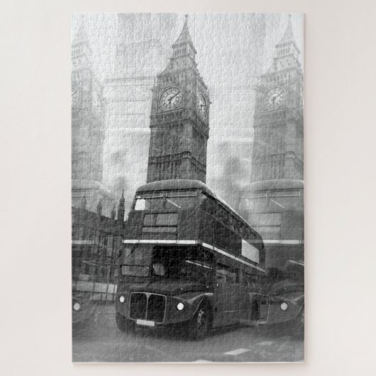 Black & White London Bus & Big Ben Legpuzzel (Verticaal)