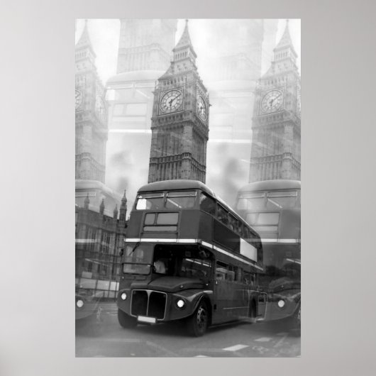 Black White London Bus Big Ben Poster (Voorkant)