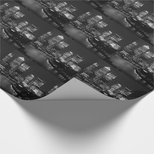 Black White London City Night UK Reizen Cadeaupapier (Hoek)