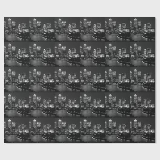 Black White London City Night UK Reizen Cadeaupapier (Vlak)