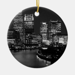 Black White London City Night UK Reizen Keramisch Ornament