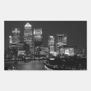 Black White London City Night UK Reizen Rechthoekige Sticker