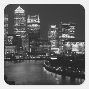 Black White London City Night UK Reizen Vierkante Sticker