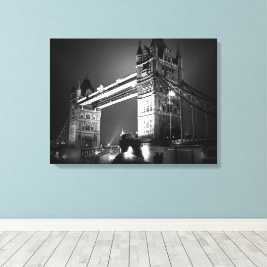 Black White London Tower Bridge Canvas Afdruk (Insitu (Houten vloer))