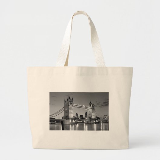 Black White London Tower Bridge Grote Tote Bag (Voorkant)