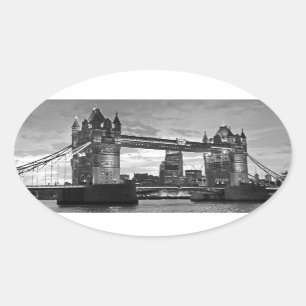 Black White London Tower Bridge Verenigd Koninkrij Ovale Sticker