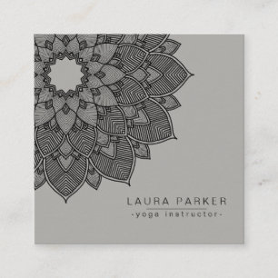 Black White Lotus Mandala Yoga Instructor Holistic Vierkante Visitekaartje