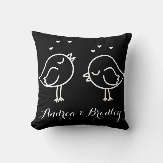 Black & White Lovebirds in Loodles Doodles Coussin (Recto)