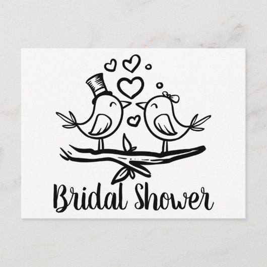 Black White Lovebirds Invitation de la douche nupt (Devant)