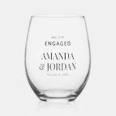 Black & White Luxe Minimalist Engagement Wijnglas Zonder Voet (Voorkant)
