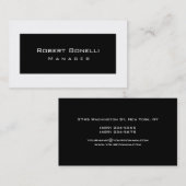 Black White Manager Modern Plain Carte de visite (Devant / Derrière)