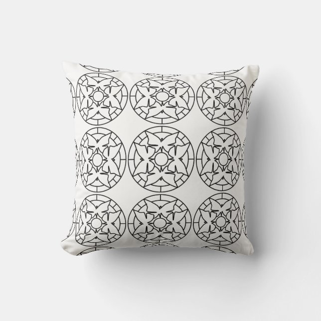 Black White Mandala Butterflies Pattern Pillow Kussen (Voorkant)