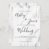 Black White Marble Elegant Script Wedding Invite Kaart (Voorkant / Achterkant)