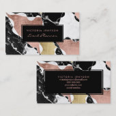 Black white marble roos gold block event planner visitekaartje (Voorkant / Achterkant)