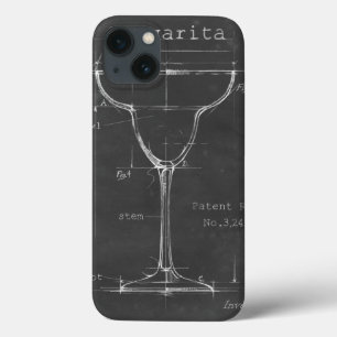 Black & White Margarita Glass Blueprint iPhone 13 Hoesje