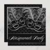 Black White Mask Masquerade Ball Party uitnodiging (Voorkant / Achterkant)