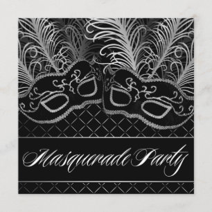 Black White Mask Masquerade Ball Party uitnodiging
