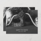 Black & White Masquerade Parels Bewaar de datum Aankondigingskaart (Voorkant / Achterkant)