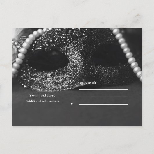 Black & White Masquerade Parels Bewaar de datum Aankondigingskaart (Achterkant)