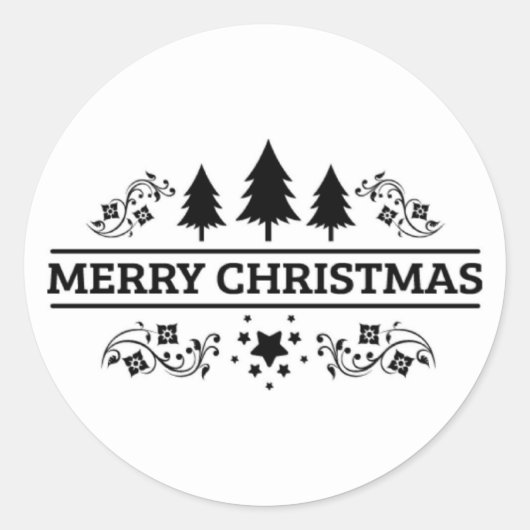 Black White Merry kerst Ronde Sticker (Voorkant)
