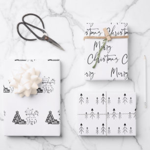 Black White Merry-kerstbomen Quote-cadeautje Inpakpapier Vel