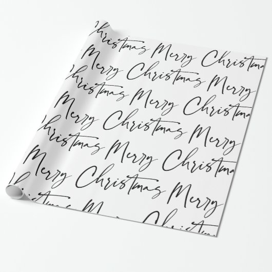 Black White Merry-kerstcadeautje Cadeaupapier (Uitgerold)