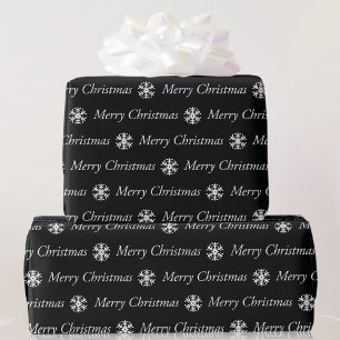 Black White Merry Kerstmis 5 Size-rollen Cadeaupapier