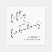 Black White Minimal Fifty and Fabulous Birthday Servet (Voorkant)