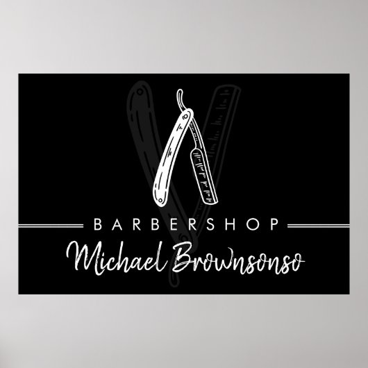 Black White Minimal Logo Branding Razor Barber Poster (Voorkant)