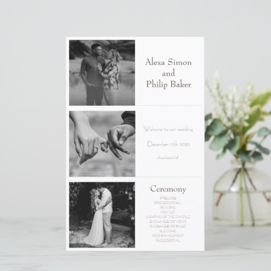 Black & White Minimal Photo programme de mariage (Debout devant)