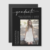 Black White Minimal Script Photo Afstuderen Magnet (Voorkant / Achterkant)