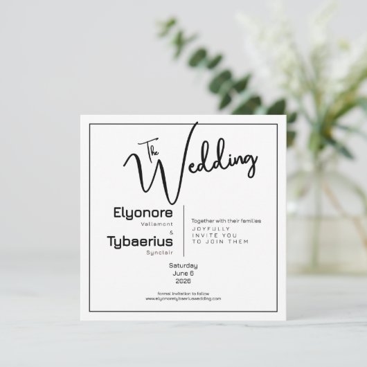 Black & White Minimal Square Wedding Invitation (Debout devant)
