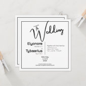Black & White Minimal Square Wedding Invitation (Devant/Arrière en situation)