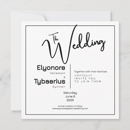Black & White Minimal Square Wedding Invitation (Devant)