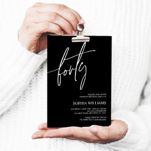 Black & White Minimalist 40th Birthday Invitation