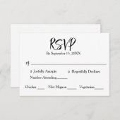 Black White Minimalist Calligraphy Wedding RSVP Kaartje (Voorkant / Achterkant)