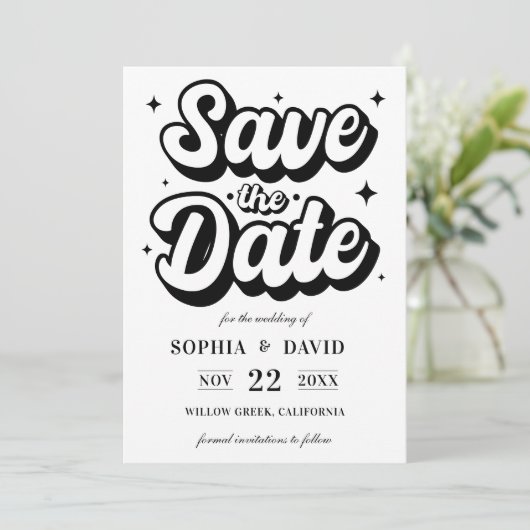 Black & White Minimalist Modern Wedding Save The Date (Staand voorkant)