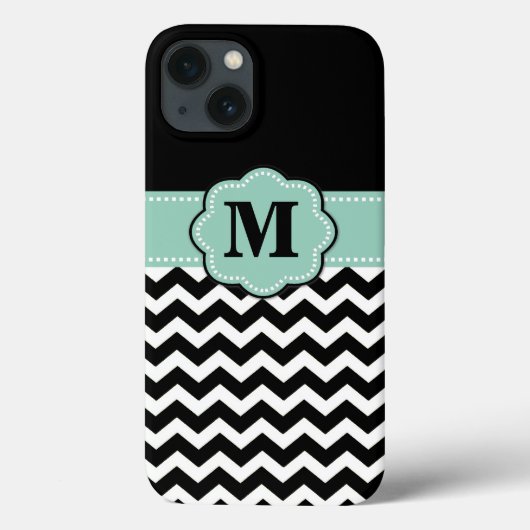 Black White Mint Green Chevron Monogram Case-Mate iPhone Case (Achterkant)