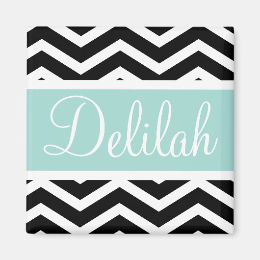 Black White Mint Turquoise Chevron Custom Magneet (Voorkant)