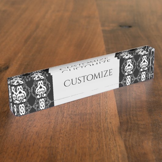 Black & White Mirror Afbeelding Music 2 Naambordje (Zijkant)