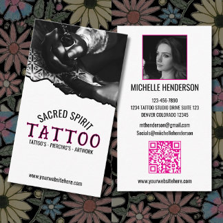 Black & White Modern 2 Photo QR Code Tattooist Visitekaartje