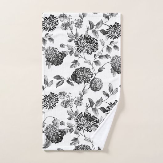 Black White Modern  Botanical Floral Toile Bad Handdoek (Handdoek)