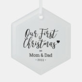 Black & White Modern Heart Mam Pap Eerste Kerstmis Glas Ornament (Voorkant)