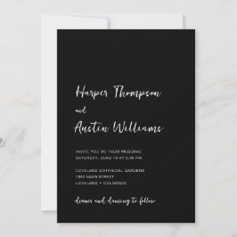 Black White Modern Minimalist Script Wedding Kaart