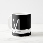 Black White Modern Monogram Simple Name Initiaal Koffiemok (Voorkant links)