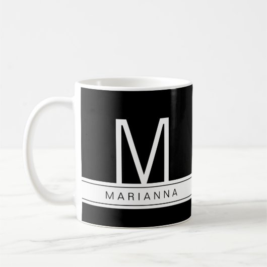 Black White Modern Monogram Simple Name Initiaal Koffiemok (Links)
