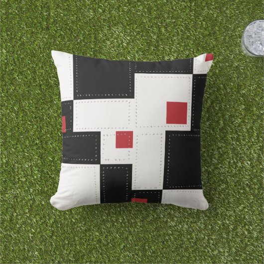 Black White Modern Patchwork Sierkussen (Gras)